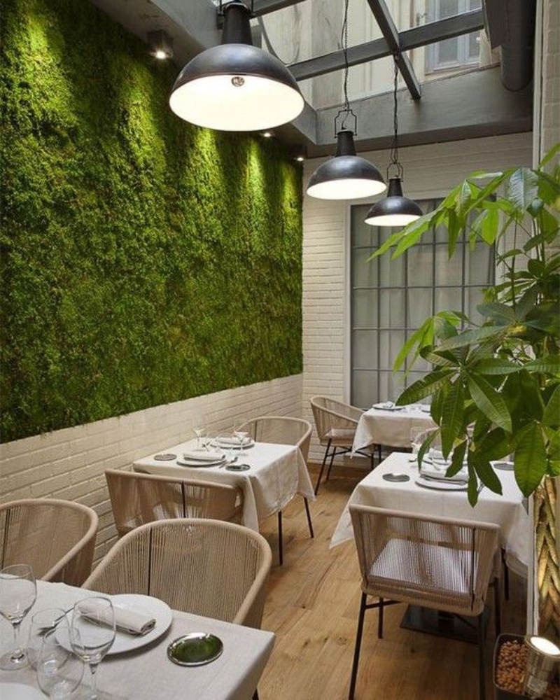 Beautiful ambiance of Edulis restaurant with green wall