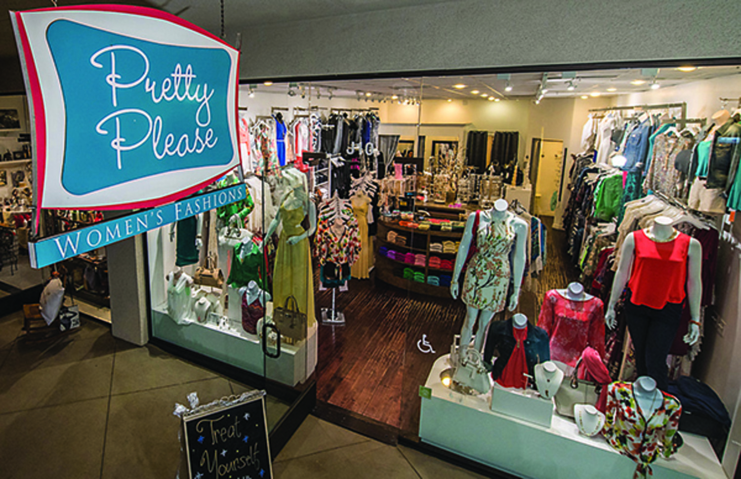 Pretty Please, a chain of fashion boutiques featuring feminine wear, has embarked on a multi-store conversion of its track-lighting systems to LED fixtures. Along with projected energy and maintenance savings, the new LED track heads are adding more sparkle and splash to the wall and rack displays. Photo: Nora Lighting