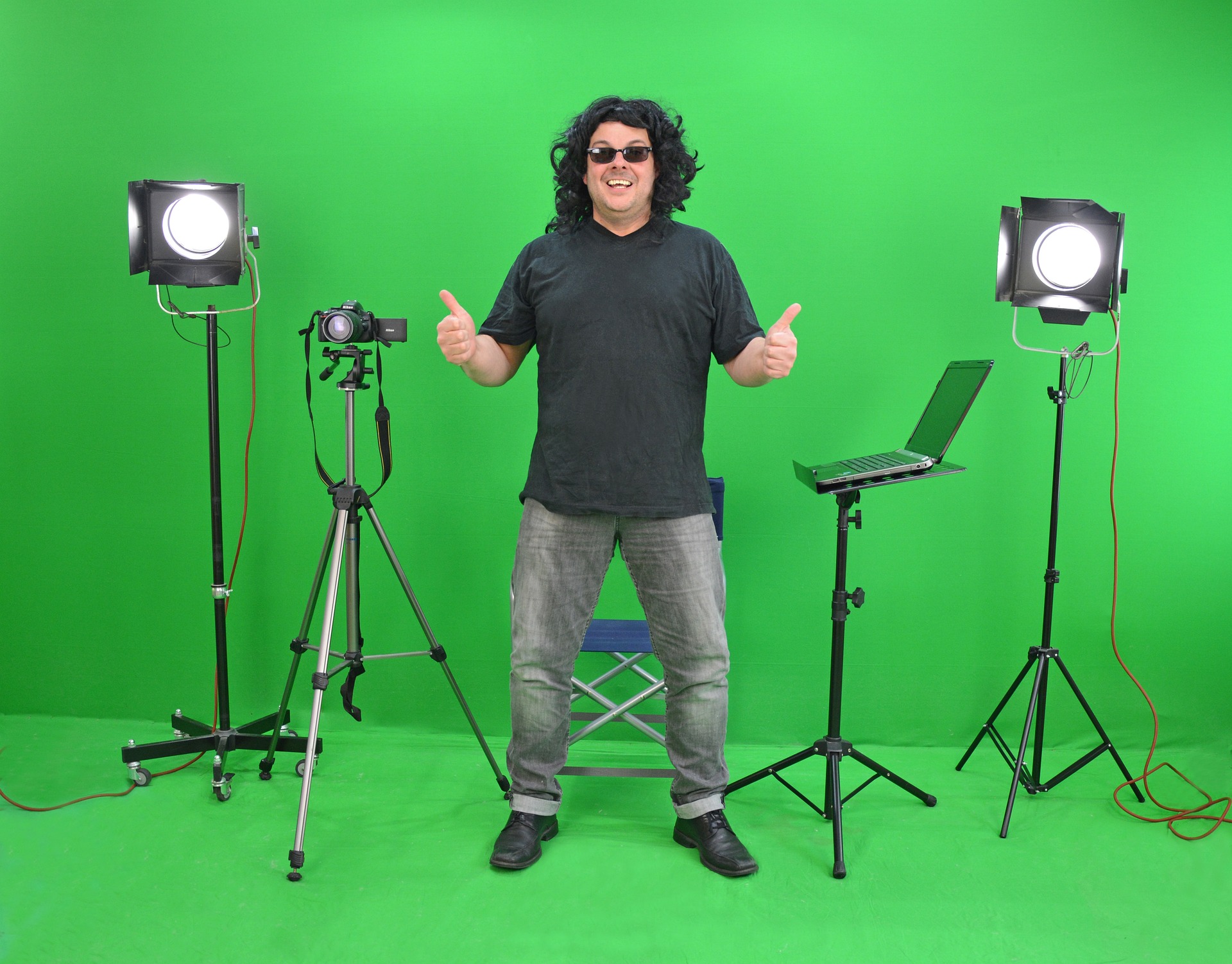 Film director in a green screen