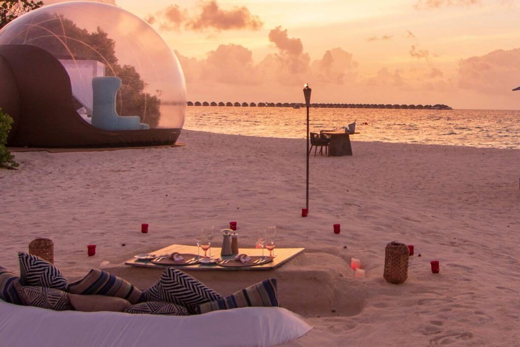 Bubble tent hotel on beach