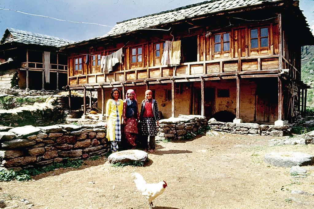 A cluster of vernacular wooden houses at Sarahan